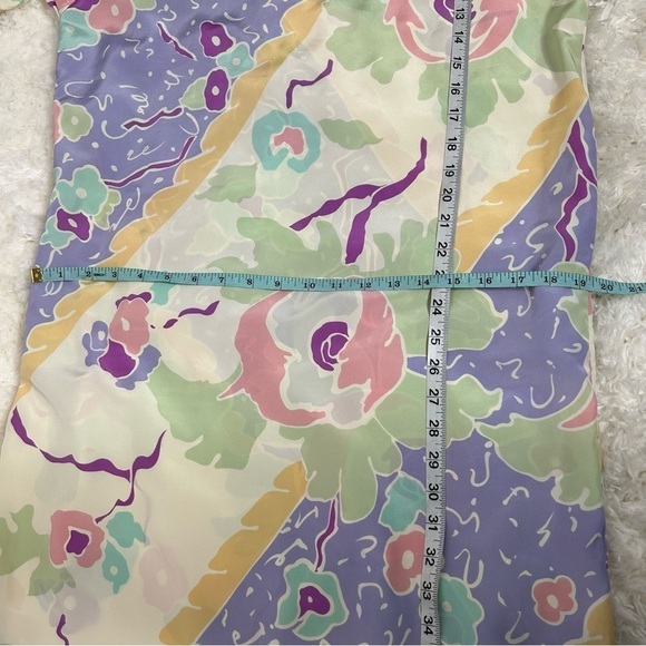 Vintage Oscar De La Renta Satin Pastel Floral Print Maxi Dress - Picture 13 of 13